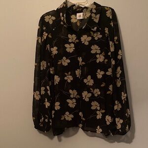 CAbi Black Sheer Floral Blouse